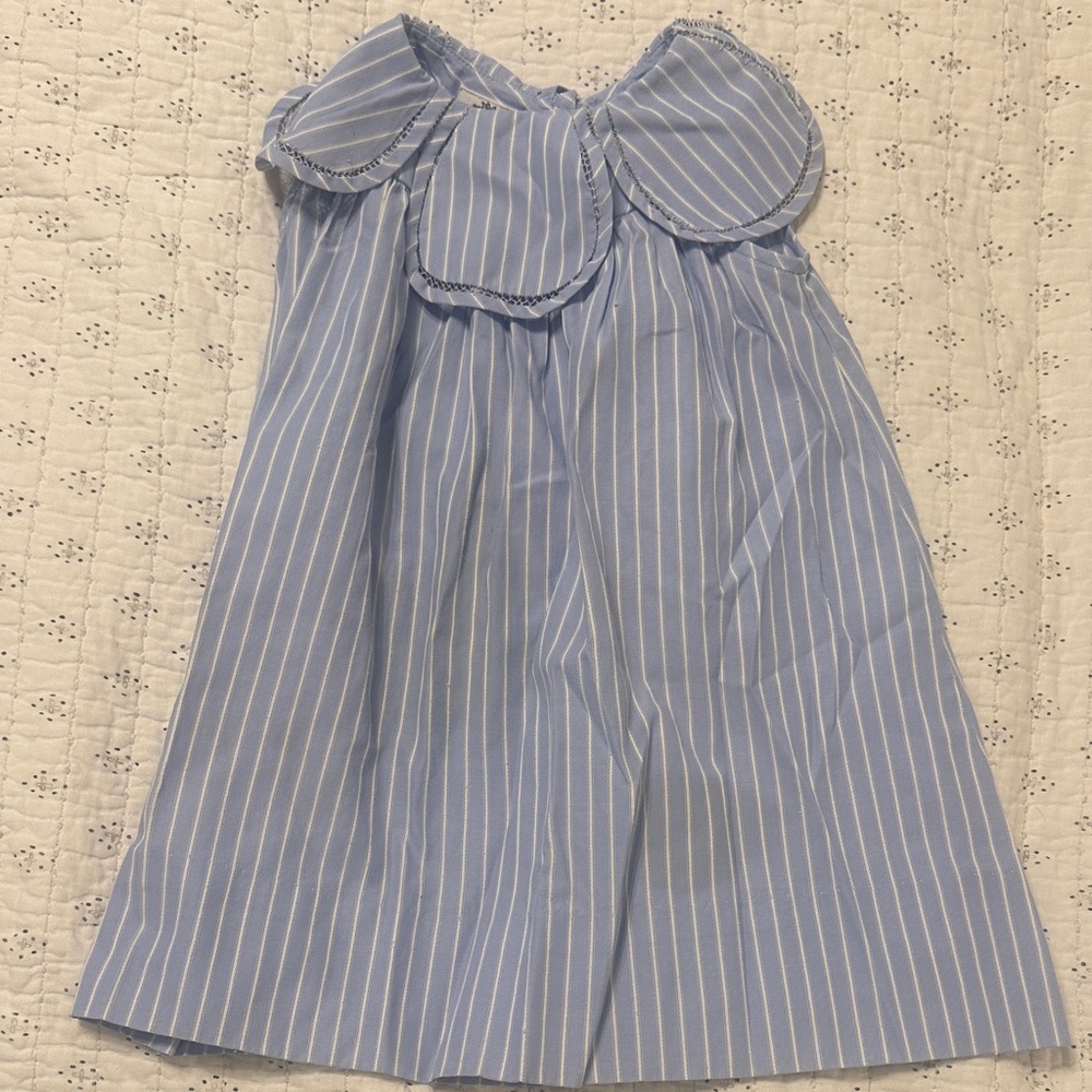Blue Pinstripe Off-Shoulder Kids Dress